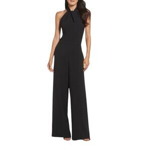 Julia Jordan Halter Wide Leg Cocktail Jumpsuit Black New Large